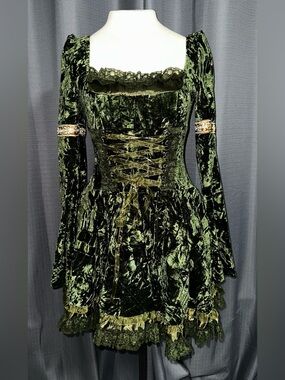 Current Mood Dolls Kill ‘MYTHS N' LEGENDS’ Green Crushed Velvet Dress L NWT